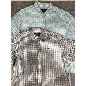 Vineyard Vines Mens XL Lot 2 Classic Fit Whale Shirt Plaid Cotton Linen Preppy